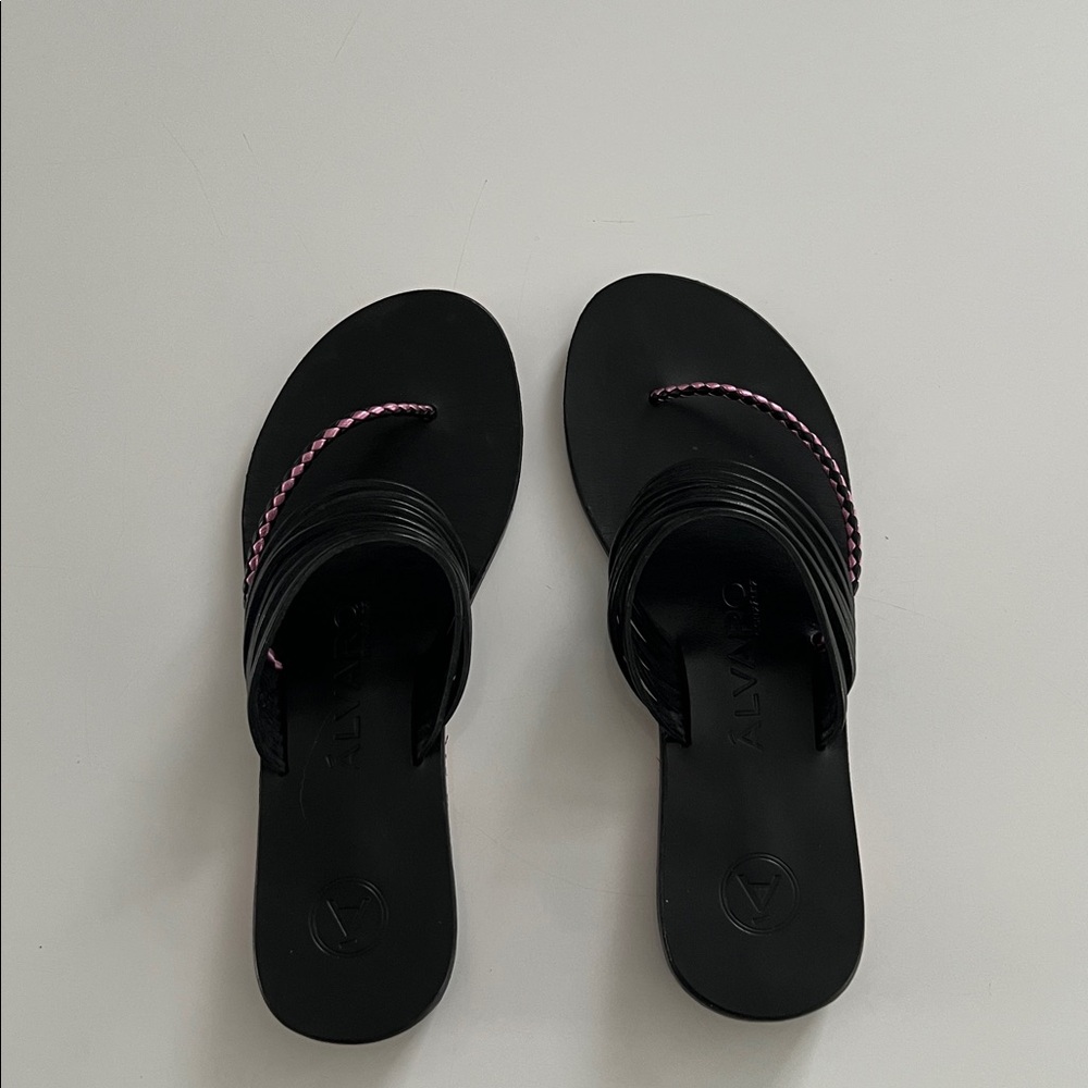 Stylish Black Sandals with Pink Accents Rarely Worn. Made in Italy